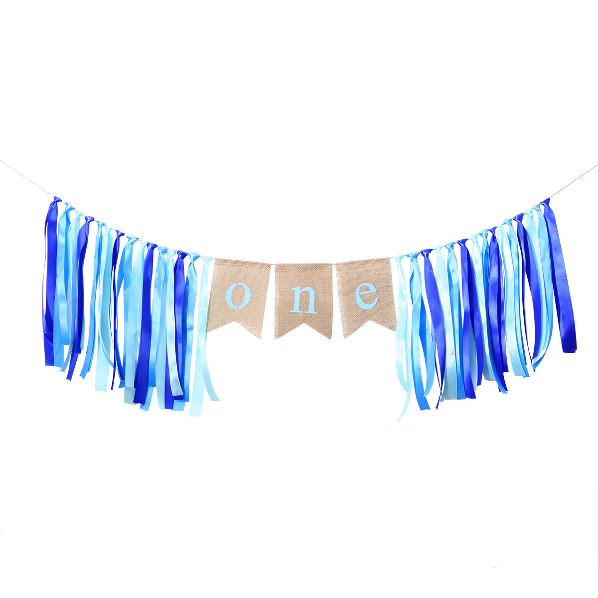 Weis 2m ONE Birthday Banner with Ribbon First Birthday Decorations Burlap Highchair Banner for 1st Birthday Baby Boy (Blue)